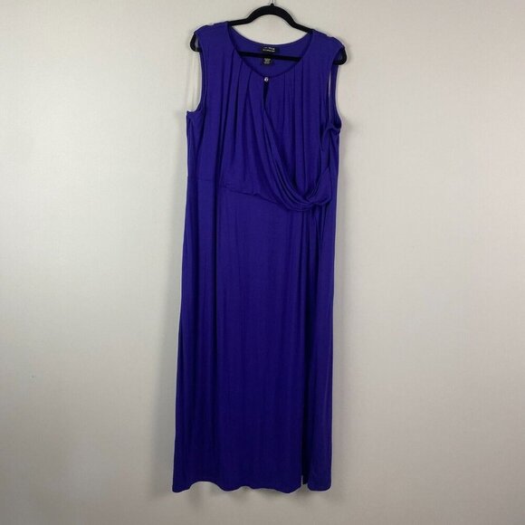 Catherines AnyWear Blue Maxi Dress Size 1X Sleeveless Surplice Stretch Slit - Picture 1 of 9